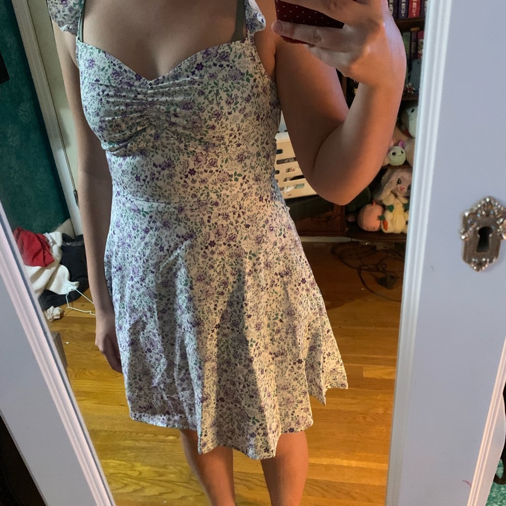SHEIN White Mini Dress with Lavender Floral Print